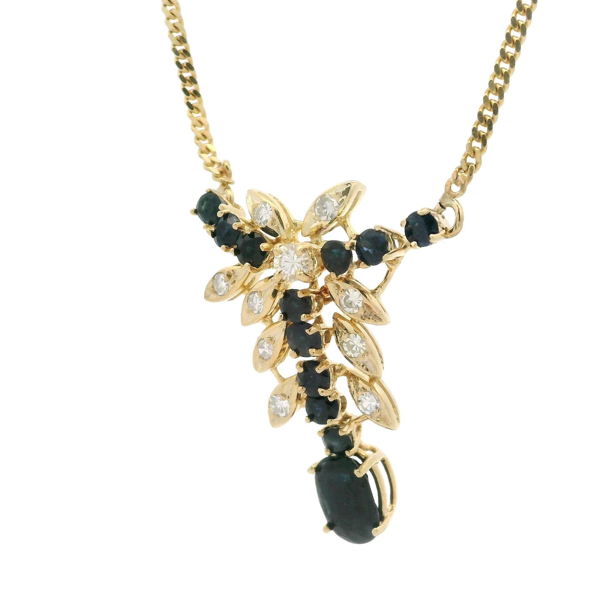 Oval Cut Vintage 14k Gold 2.75ct Sapphire Diamond Floral Pendant 22.5