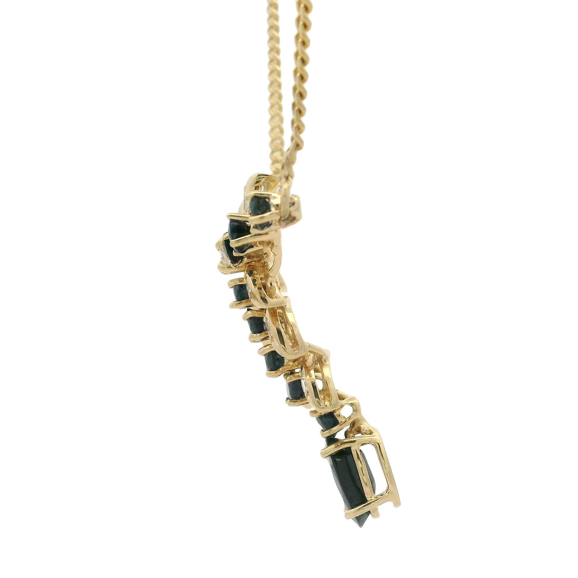 Vintage 14k Gold 2.75ct Sapphire Diamond Floral Pendant 22.5