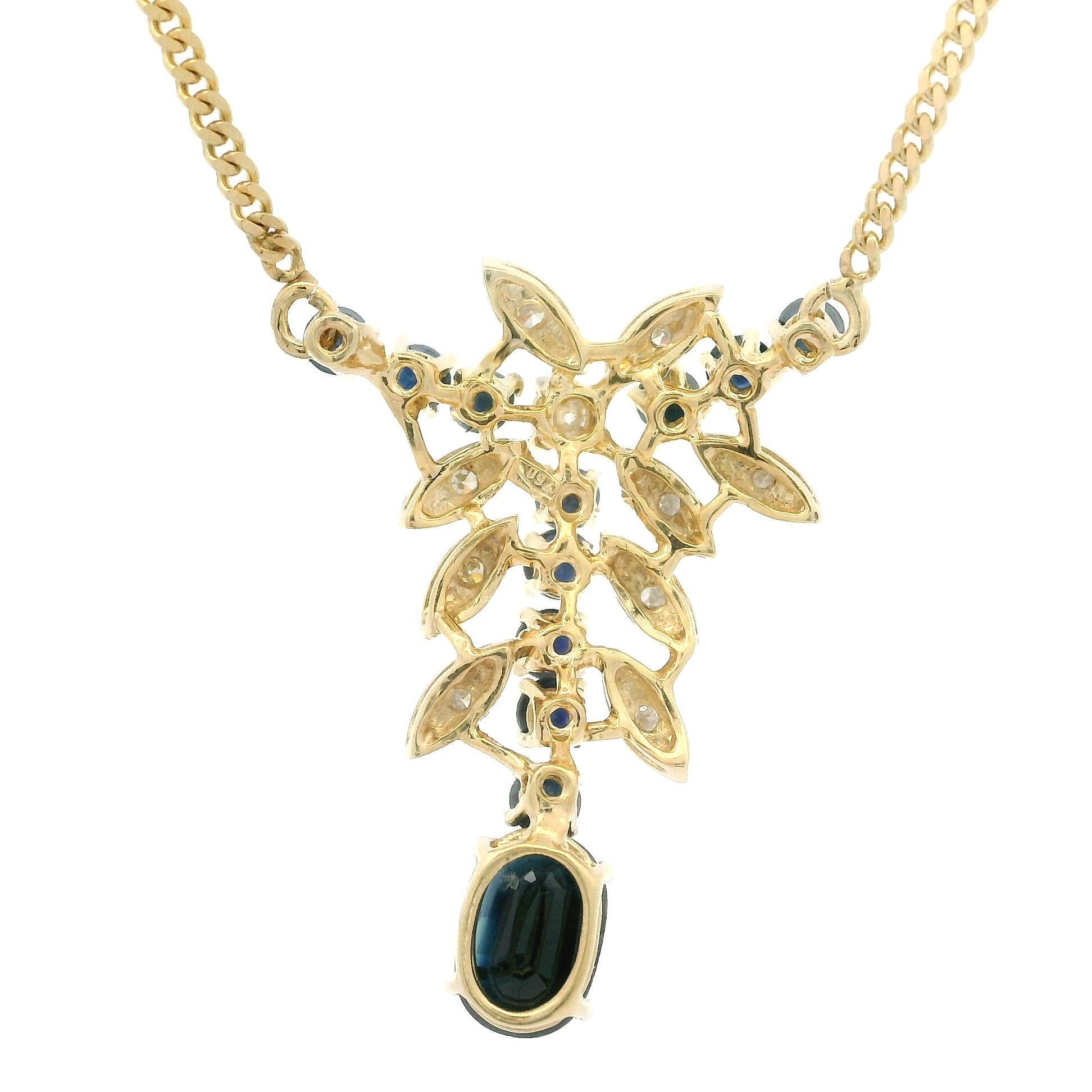 Vintage 14k Gold 2.75ct Sapphire Diamond Floral Pendant 22.5