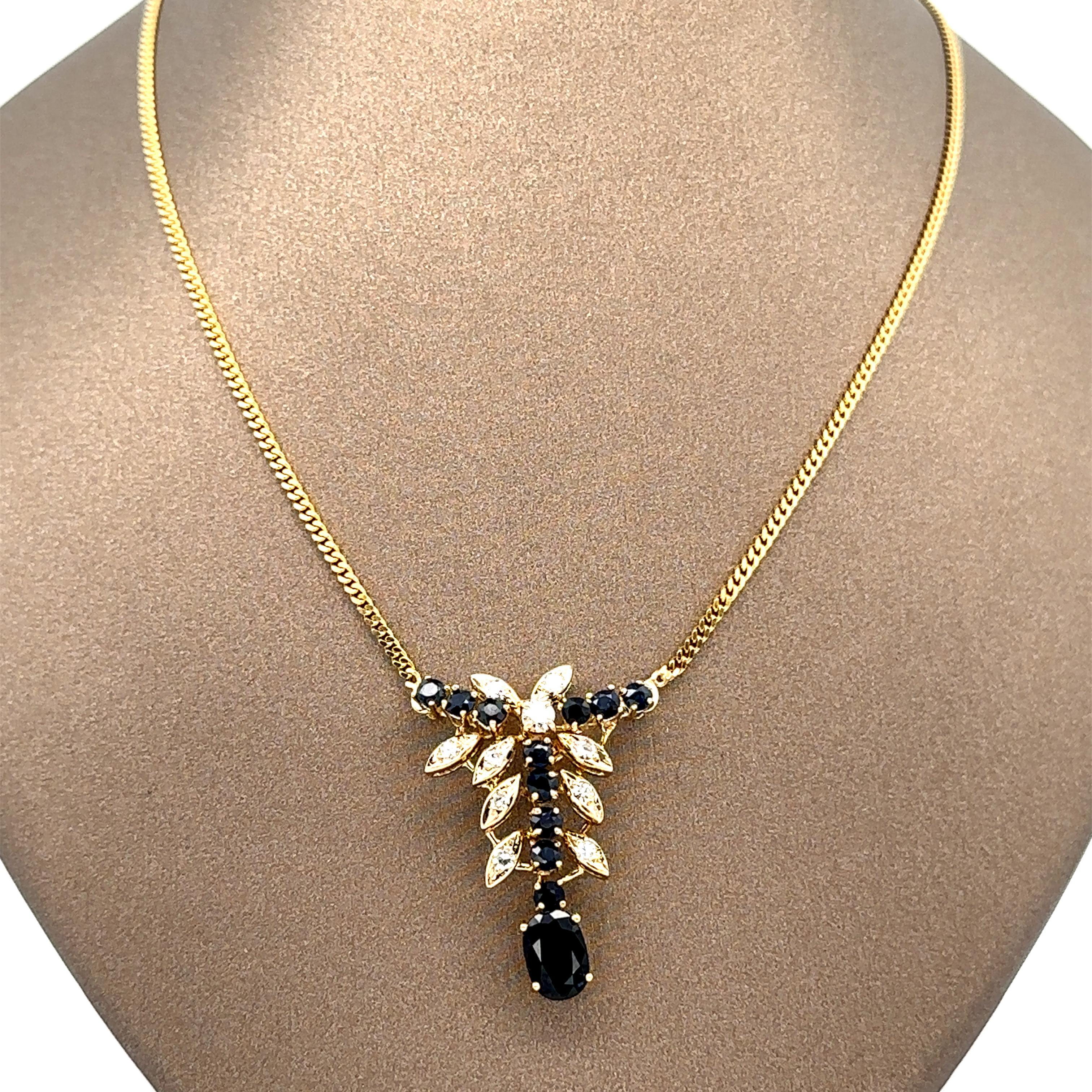 Vintage 14k Gold 2.75ct Sapphire Diamond Floral Pendant 22.5