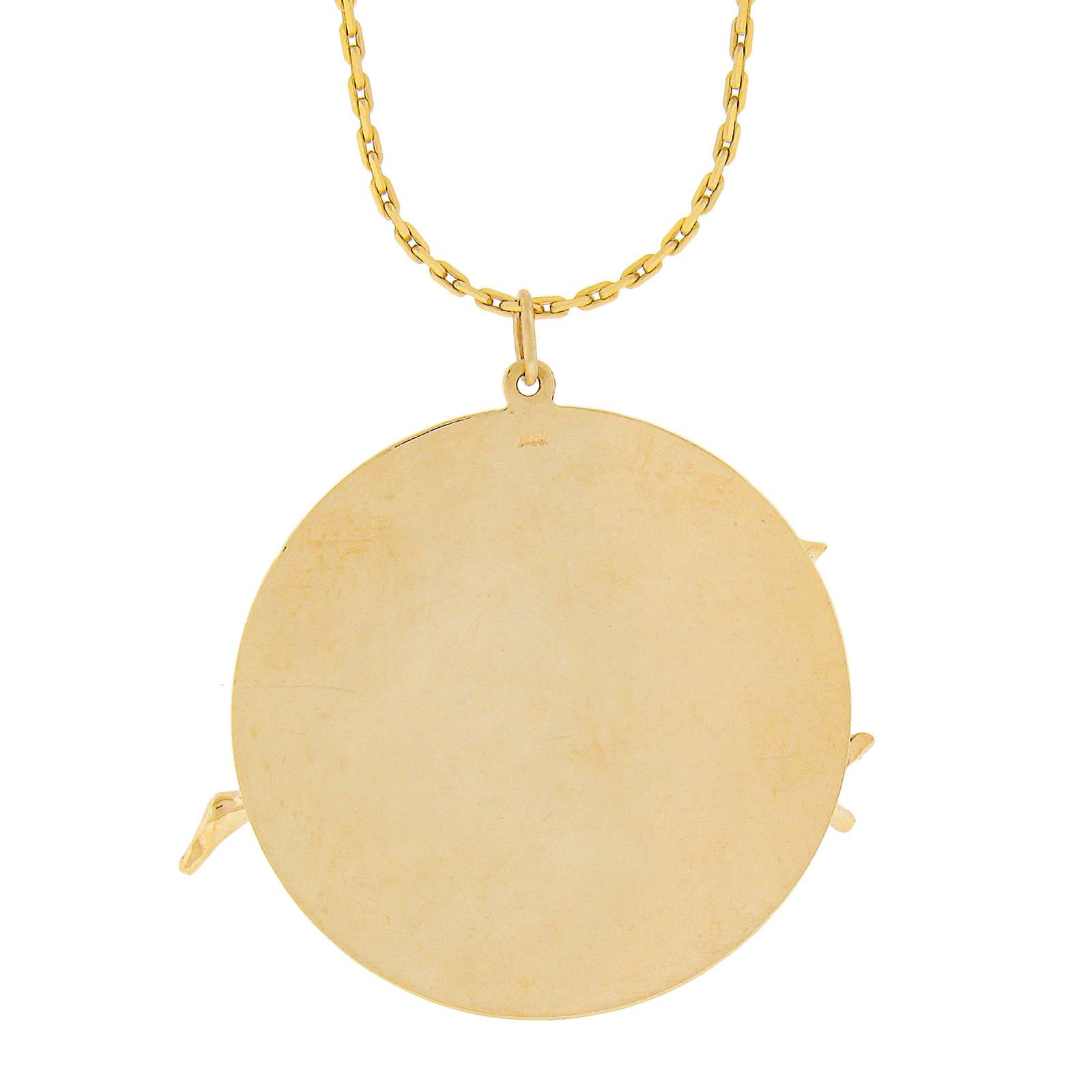 Vintage 14k Gold 3D Große strukturierte 3 Vögel Medaillon Anhänger Kette mit Diamant 1