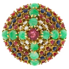 Vintage 14K Gold 4.0ctw Ruby Sapphire Diamond Jade Domed Xmas Tree Pyramid Ring