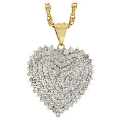 Vintage 14k Gold 4.30ctw Round Brilliant Diamond Large Heart Pendant 24" Chain