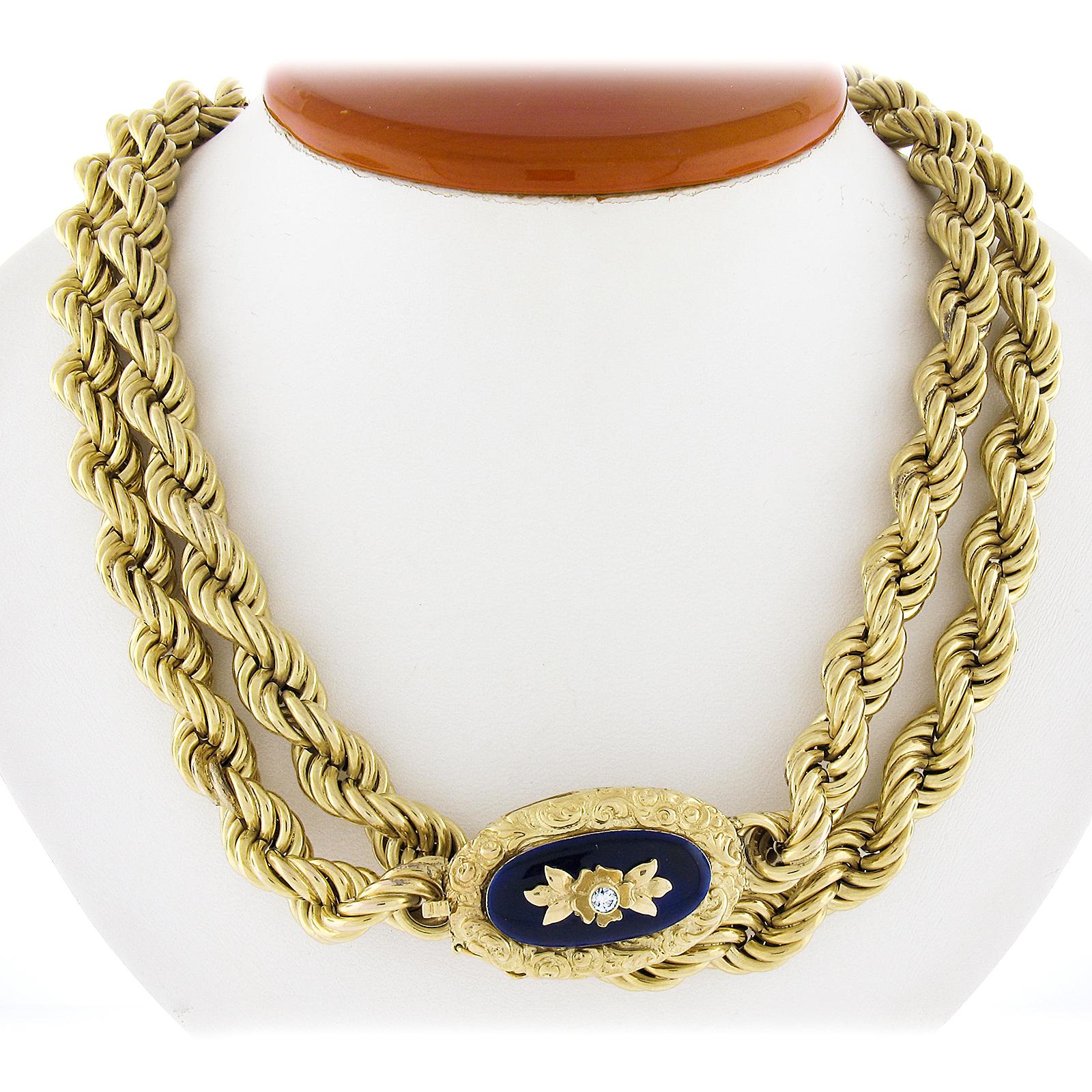 --Stone(s):--
(1) Natural Genuine Diamond - Old European Cut - Bezel Set - H Color - VS2 Clarity - 0.10ct (approx.)

Material: 14K Solid Yellow Gold Rope Chain & Gold Wash w/ 18K Yellow Gold Clasp
Weight: 165.58 Grams
Chain Type: Rope Link
Chain