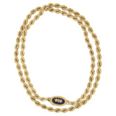 Vintage 14K Gold 48" 10mm Rope Chain Necklace w/ Repousse Enamel Clasp