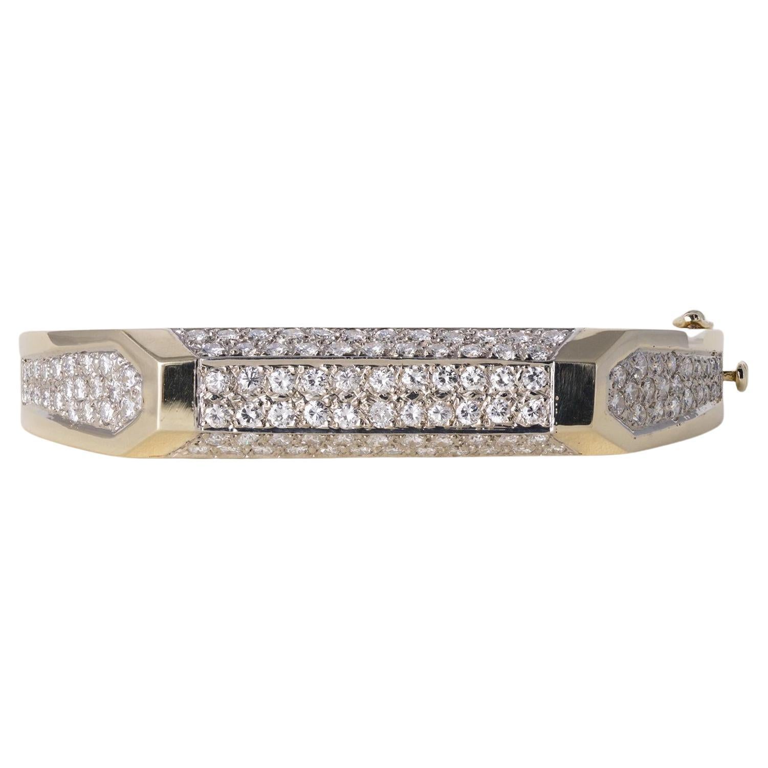Vintage 14K Gold 5 Carats Diamond Pave Statement Bangle For Sale