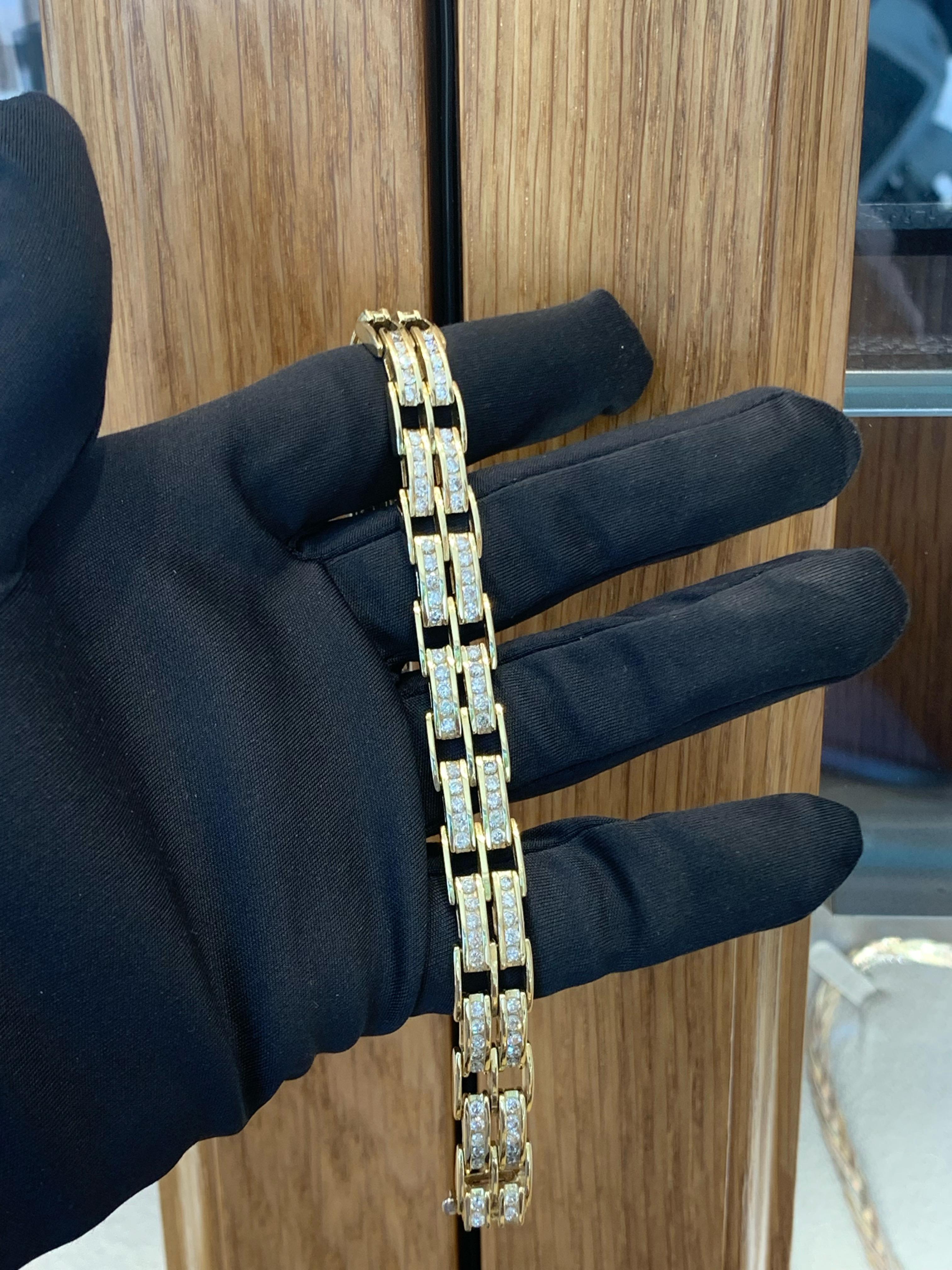 Retro Vintage 14k Gold 5.0 Carat Double-Row Diamond Bracelet For Sale