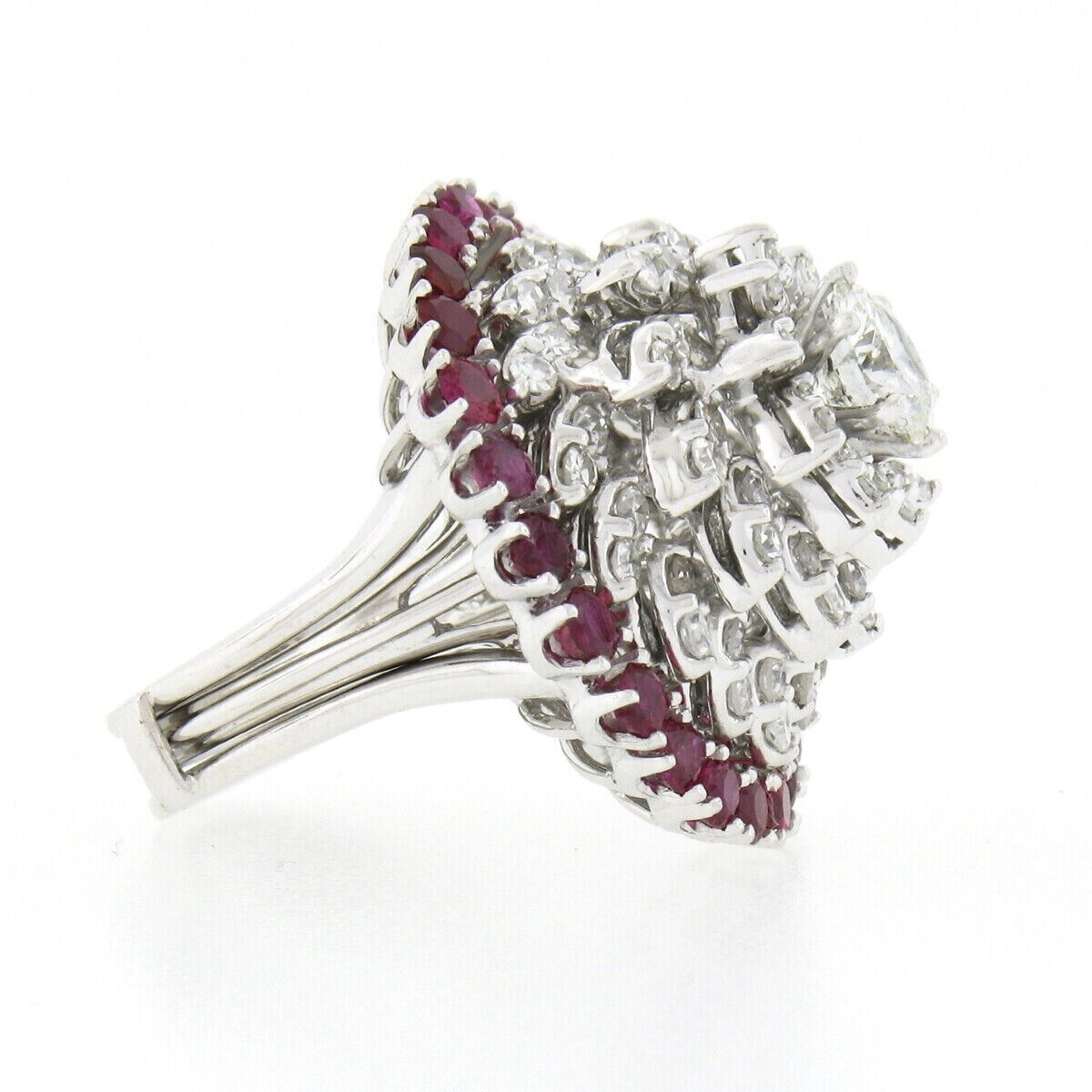 Vintage 14k Gold 5.41ct GIA Round Diamond Swirl Cocktail w/ Ruby Insert Ring Set 3