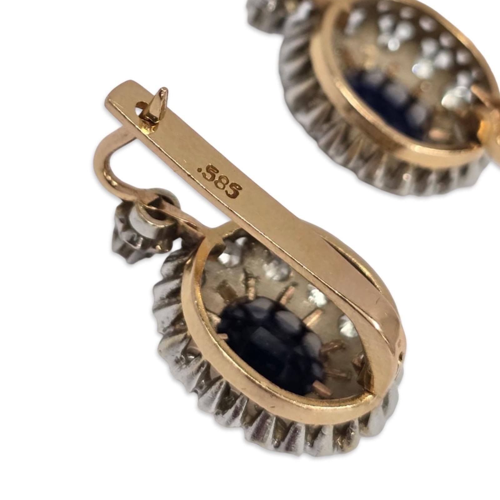 Orecchini a goccia d'epoca in oro 14K con zaffiro blu reale e diamante da 5 carati in vendita 5