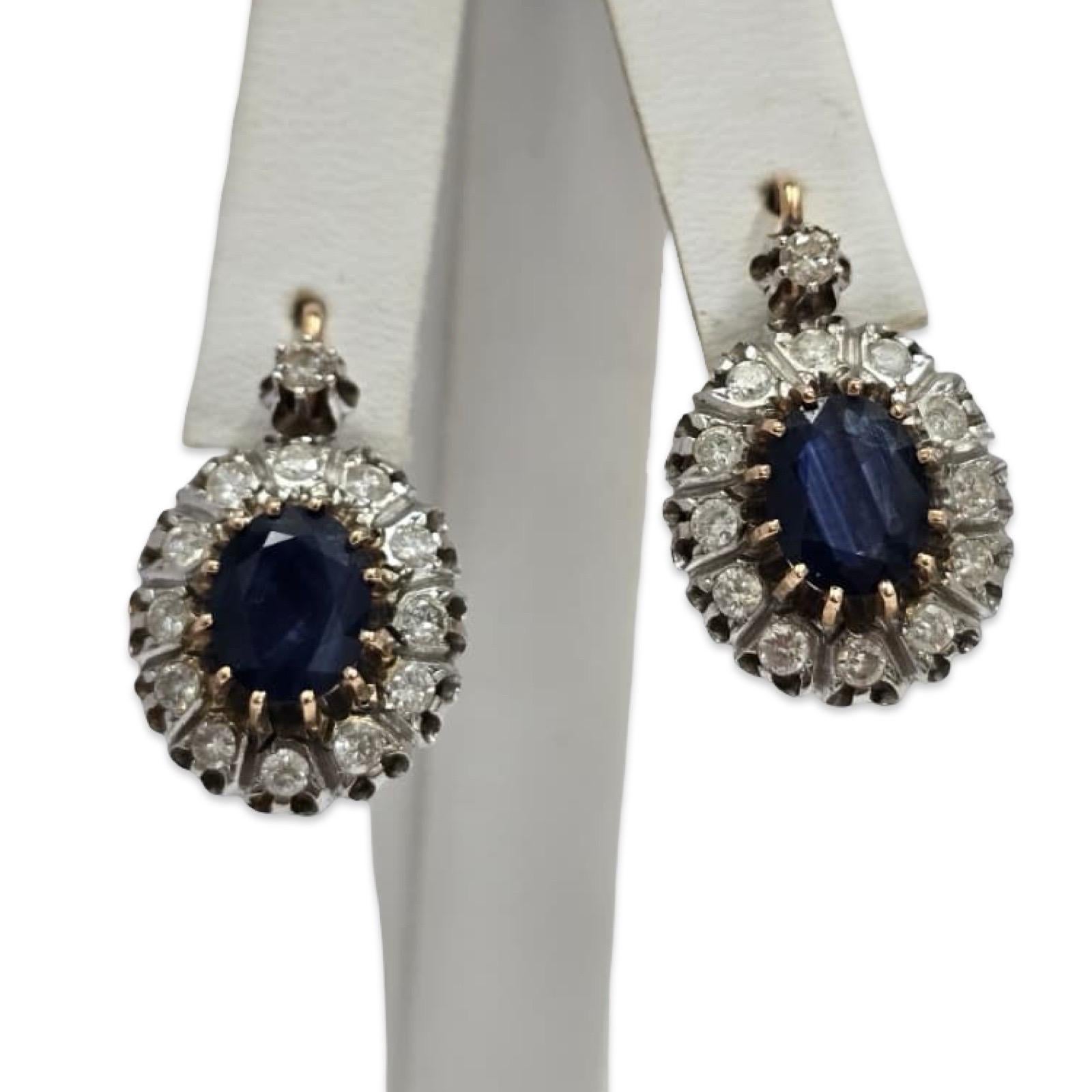 Orecchini a goccia d'epoca in oro 14K con zaffiro blu reale e diamante da 5 carati in vendita 7
