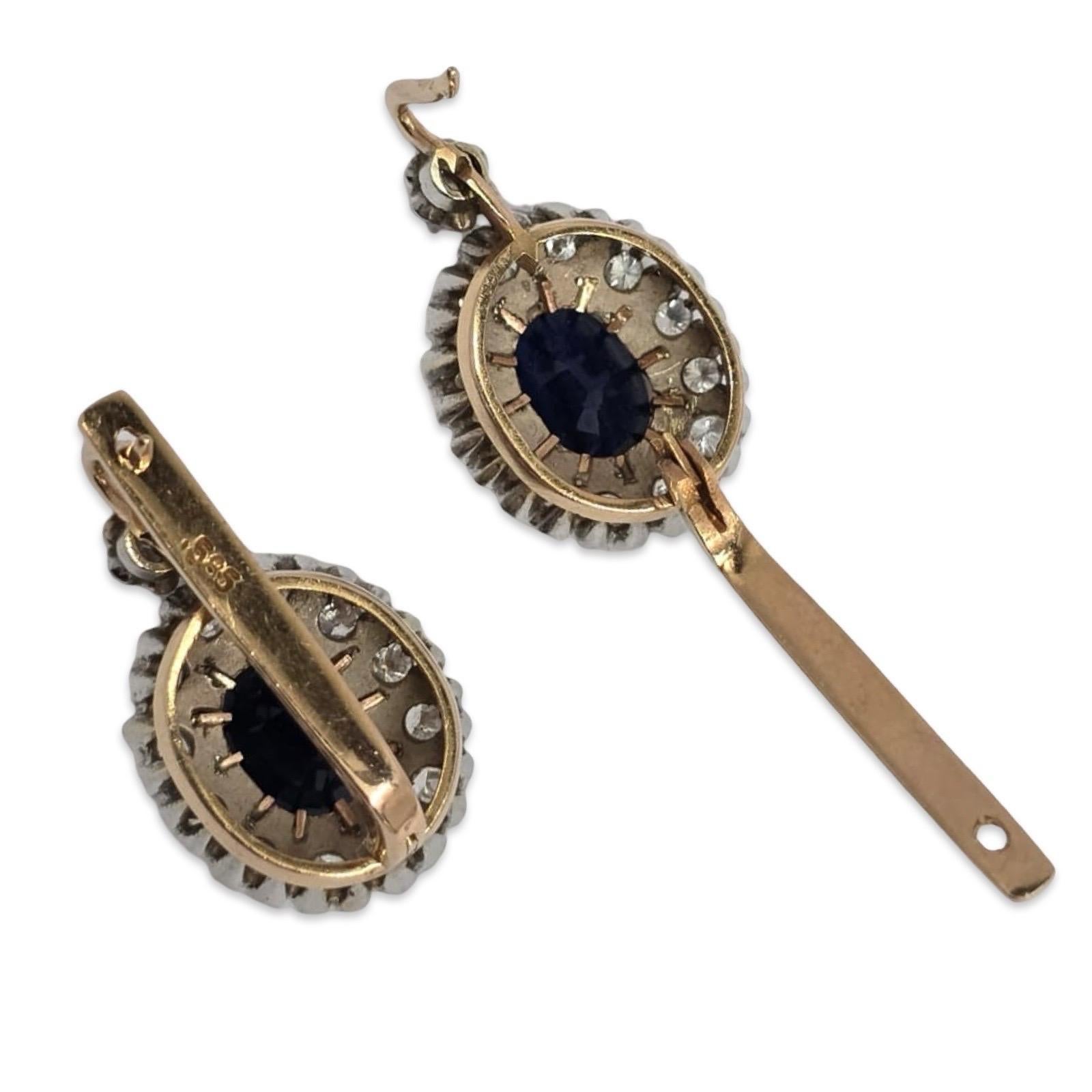 Orecchini a goccia d'epoca in oro 14K con zaffiro blu reale e diamante da 5 carati in vendita 10