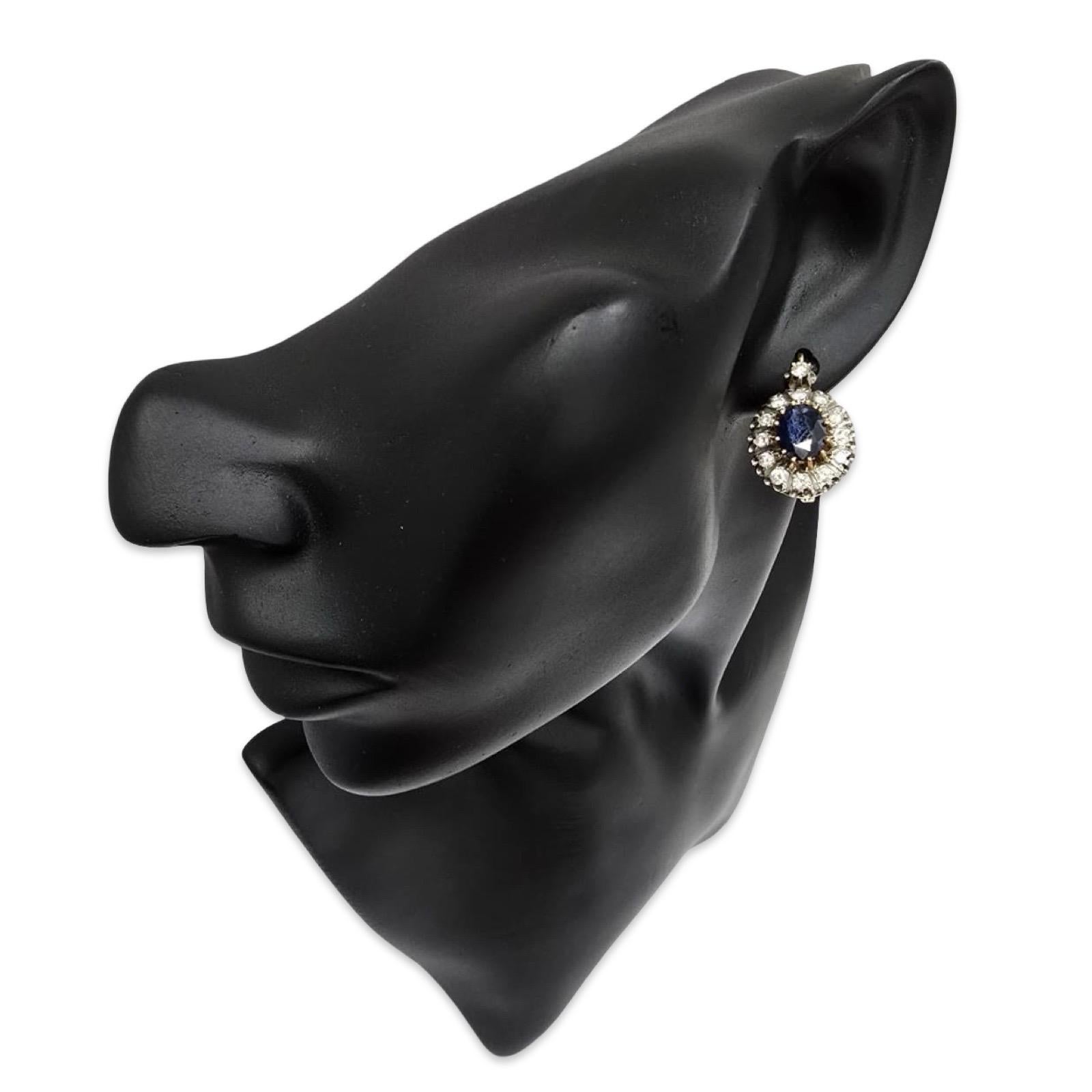 Orecchini a goccia d'epoca in oro 14K con zaffiro blu reale e diamante da 5 carati in vendita 3