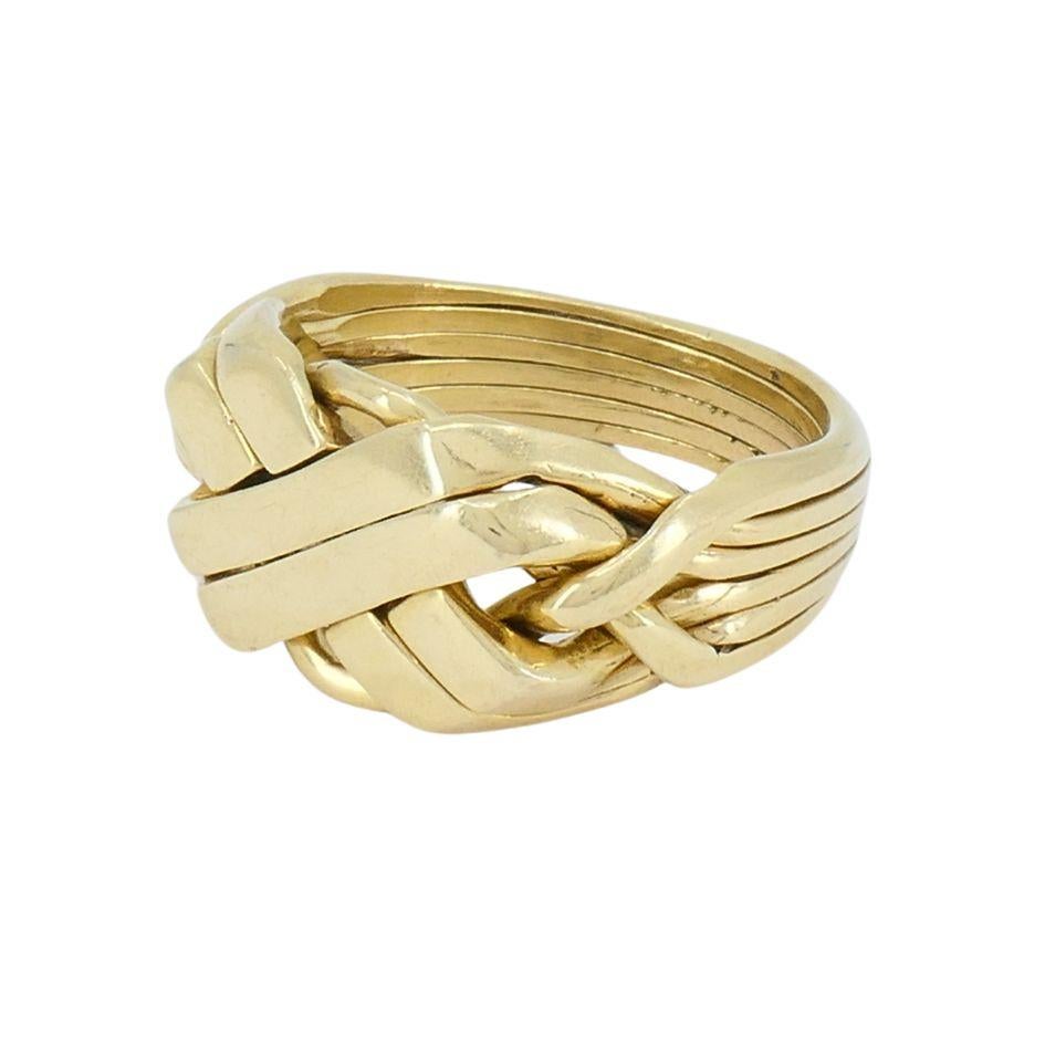Vintage 14k Gold 6 Band Puzzle Ring sz 11 In Good Condition For Sale In Beverly Hills, CA
