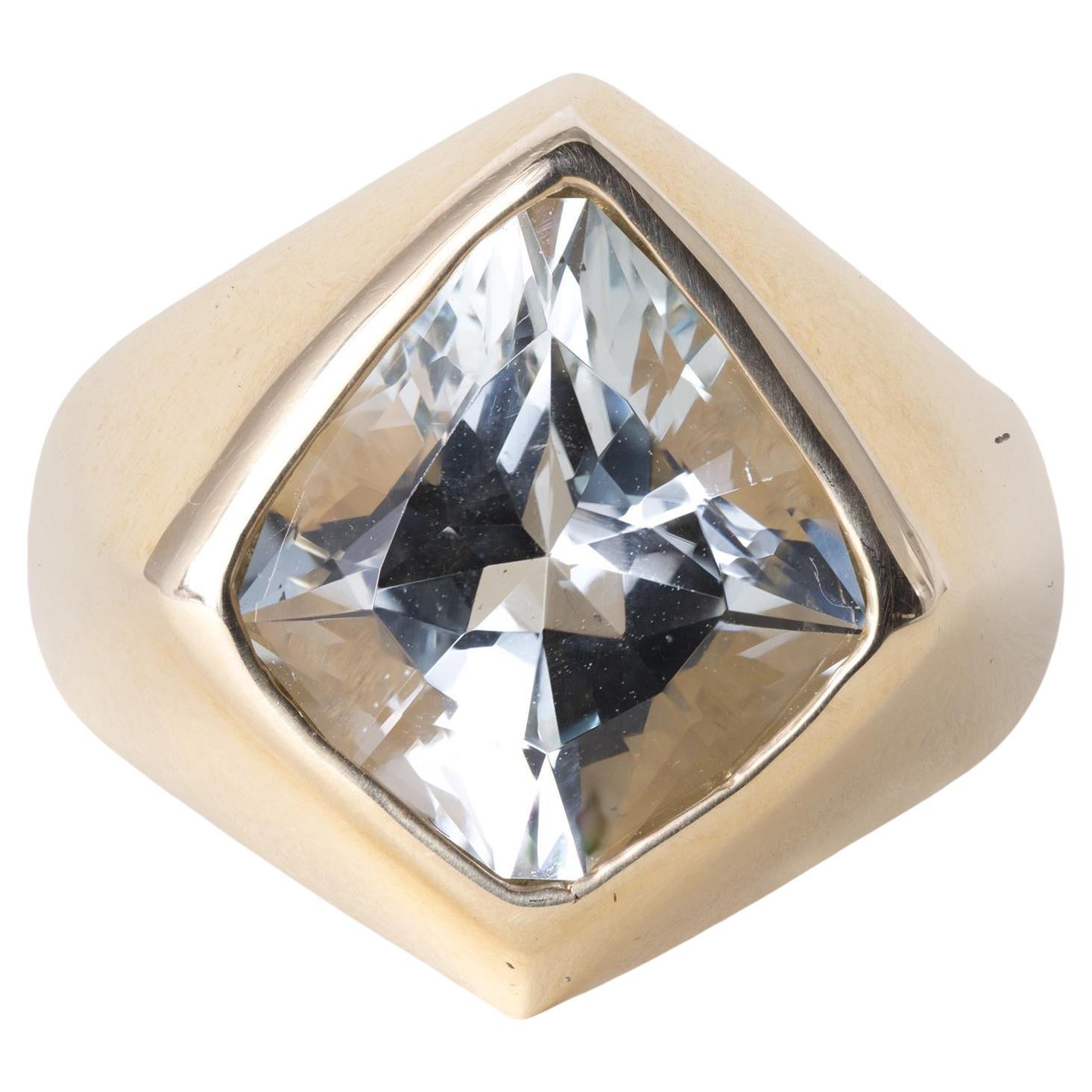 Vintage 14K Gold 6 Karat Drachenschliff Aquamarin Signet Ring im Angebot