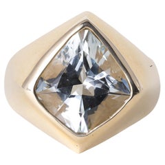 Vintage 14K Gold 6 Carat Kite Cut Aquamarine Signet Ring