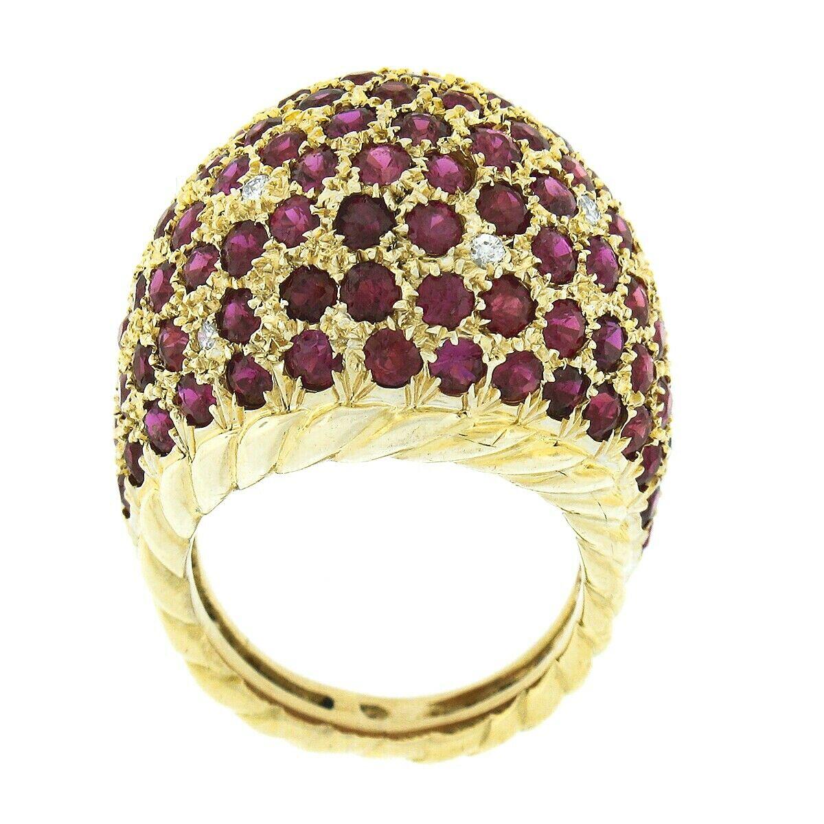 Vintage 14k Gold 6.07ctw Cluster Pave Ruby & Diamond Cable Sides Dome Bombe Ring 3