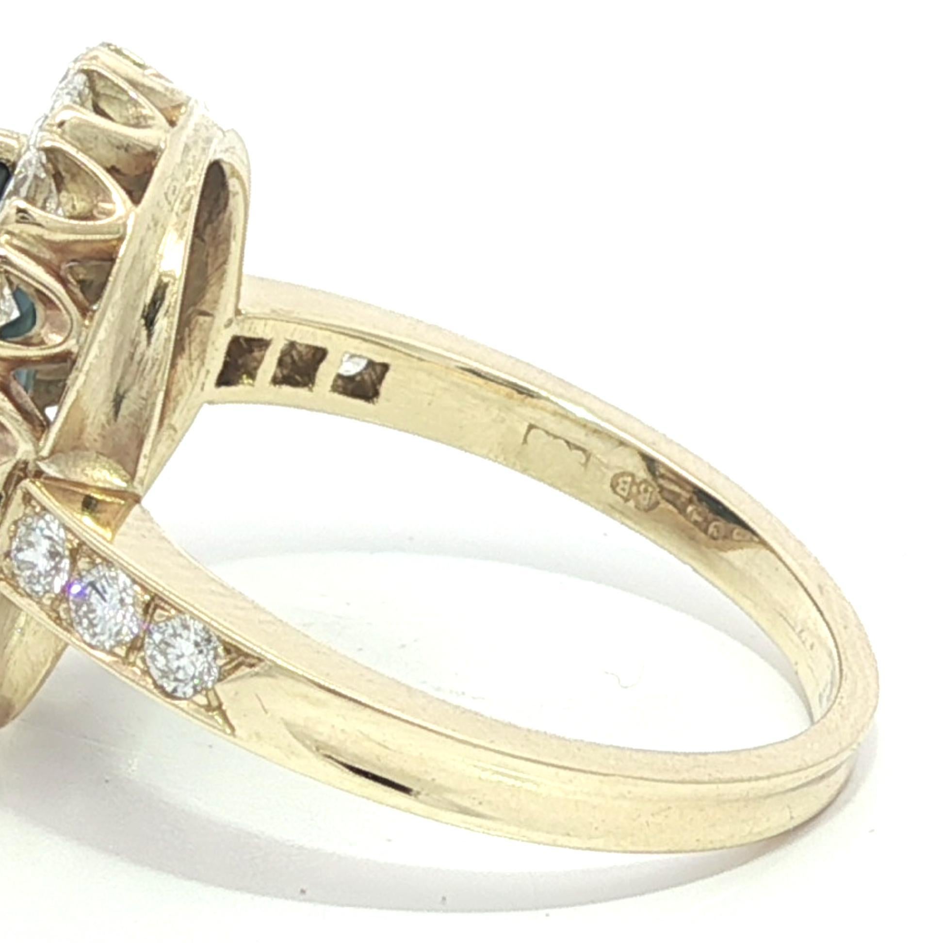 Vintage 14k Gold 6,71ctw GIA keine Hitze Sugarloaf Cabochon Saphir Diamant Ring Damen im Angebot