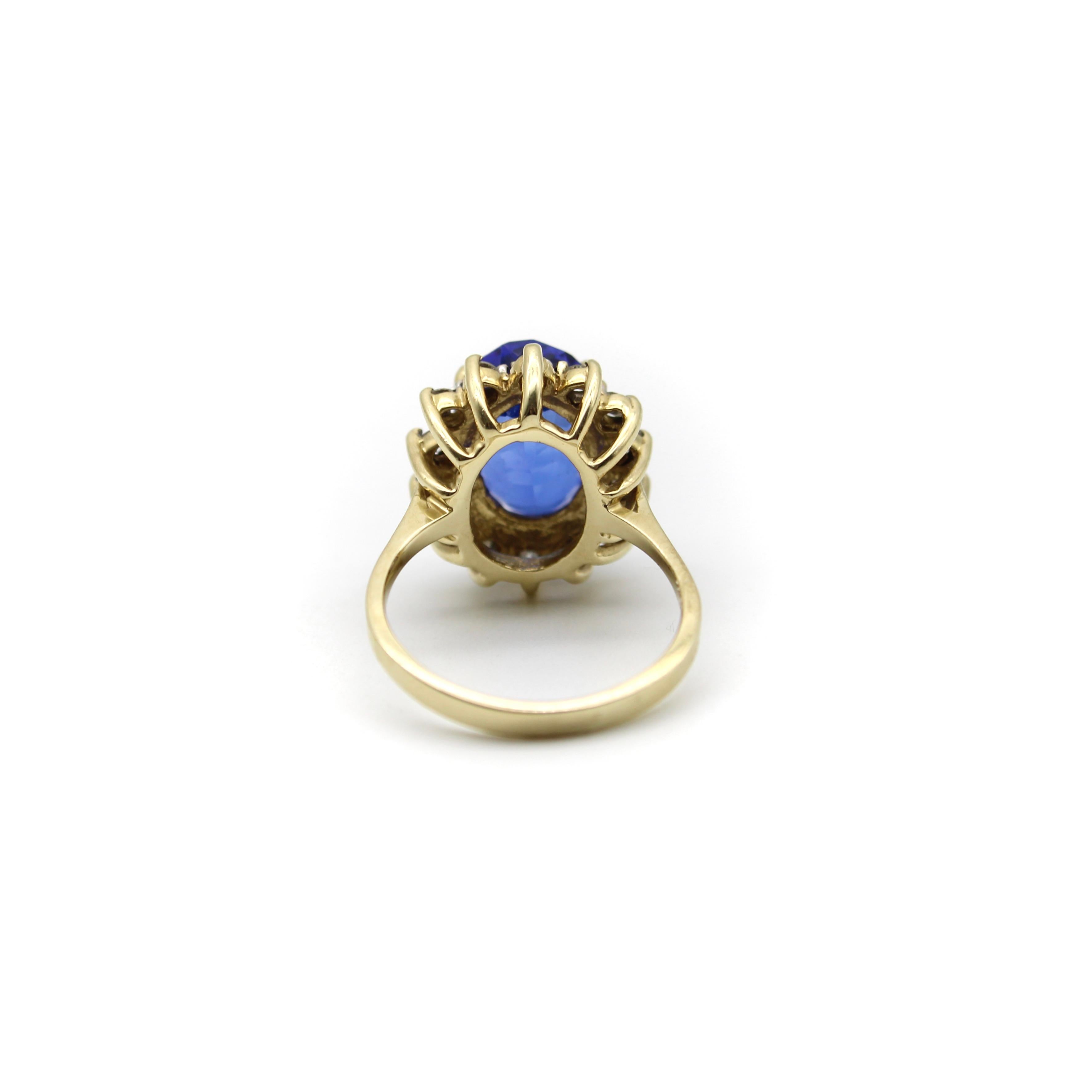 Vintage 14K Gold 7 Carat Tanzanite and Diamond Halo Ring by LeVian For Sale 1