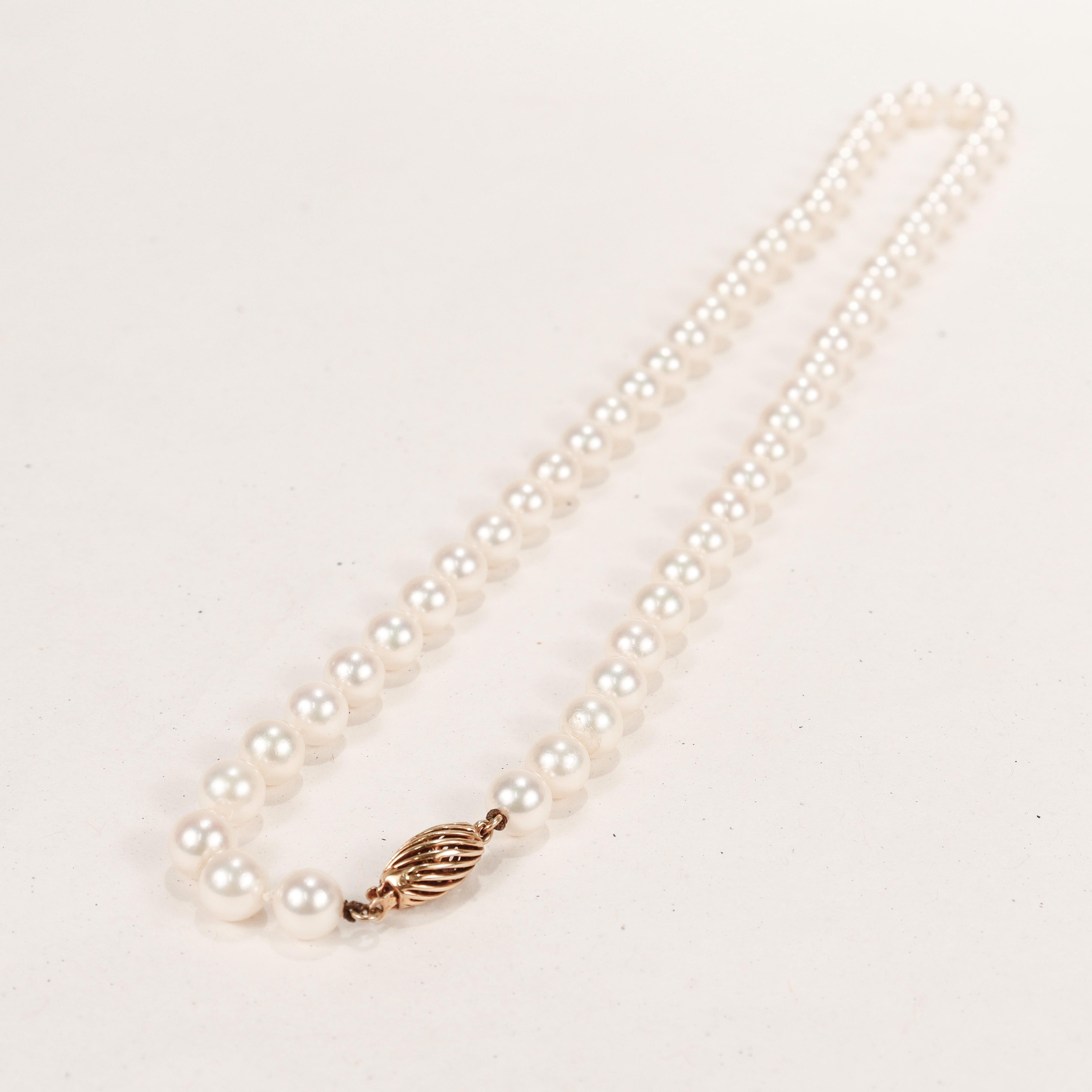 Round Cut Vintage 14k Gold & Cultured Pearl 19 in. Single Strand Necklace For Sale