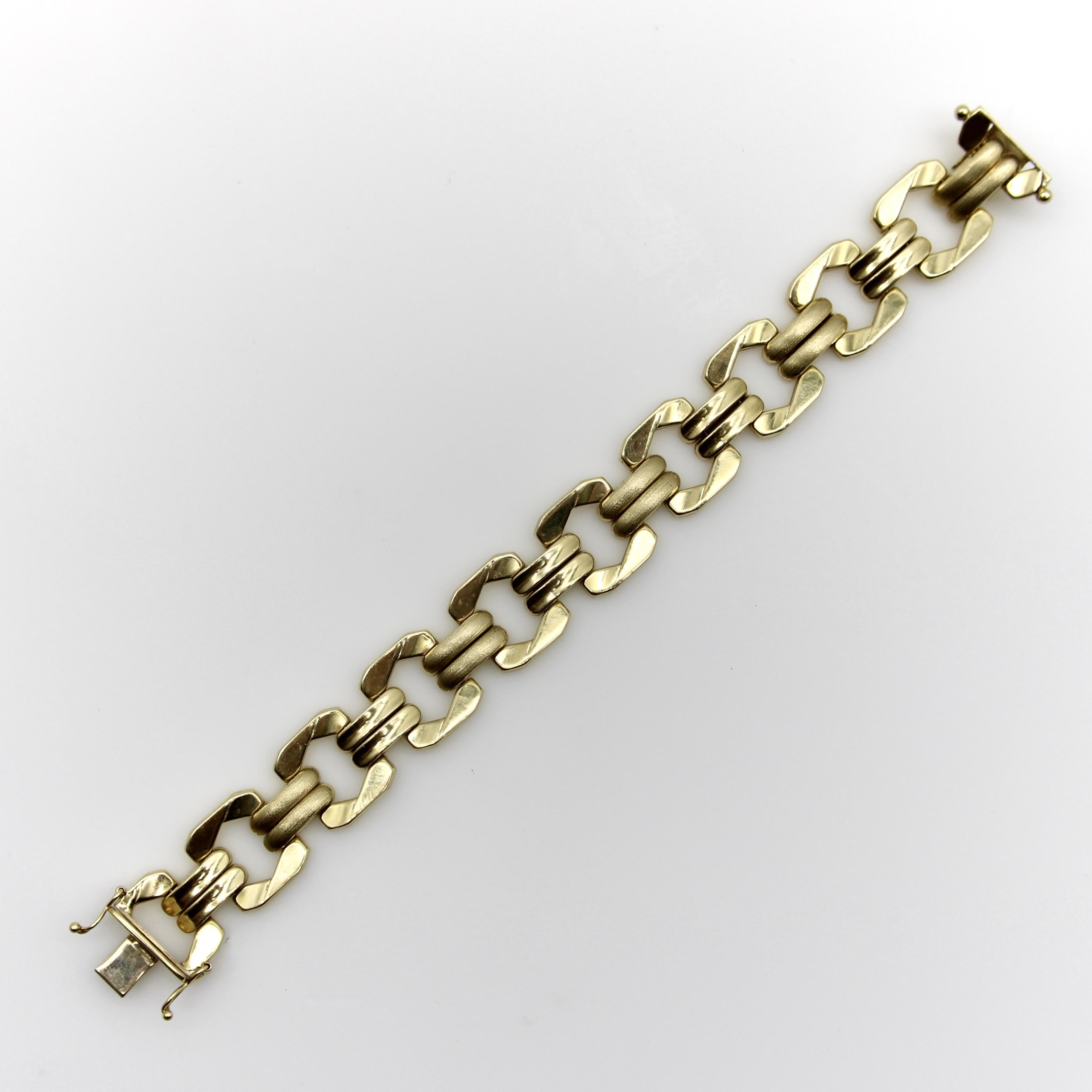 Vintage 14k Gold Alternating Link Bracelet Bon état - En vente à Venice, CA
