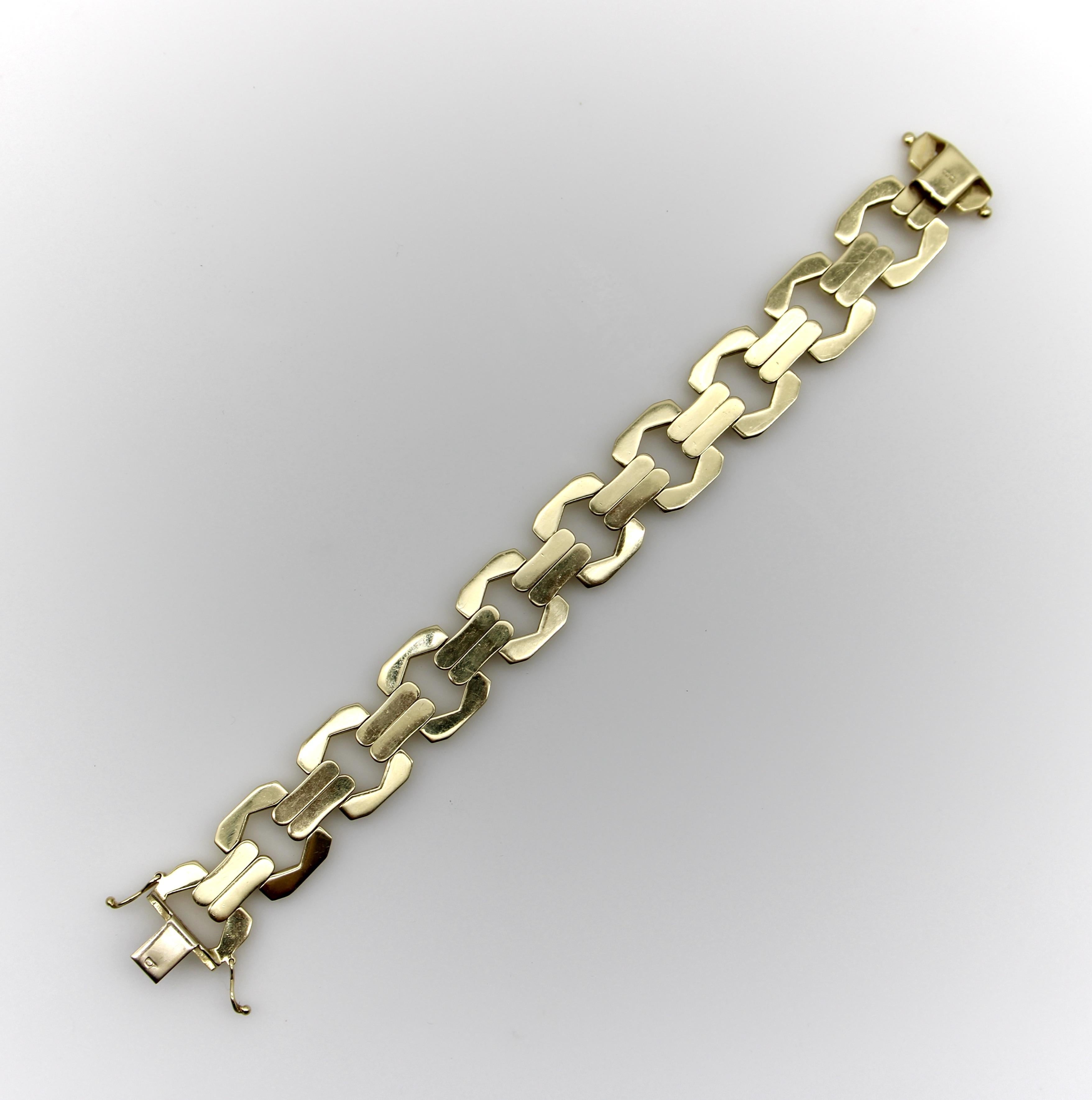 Vintage 14k Gold Alternating Link Bracelet Unisexe en vente