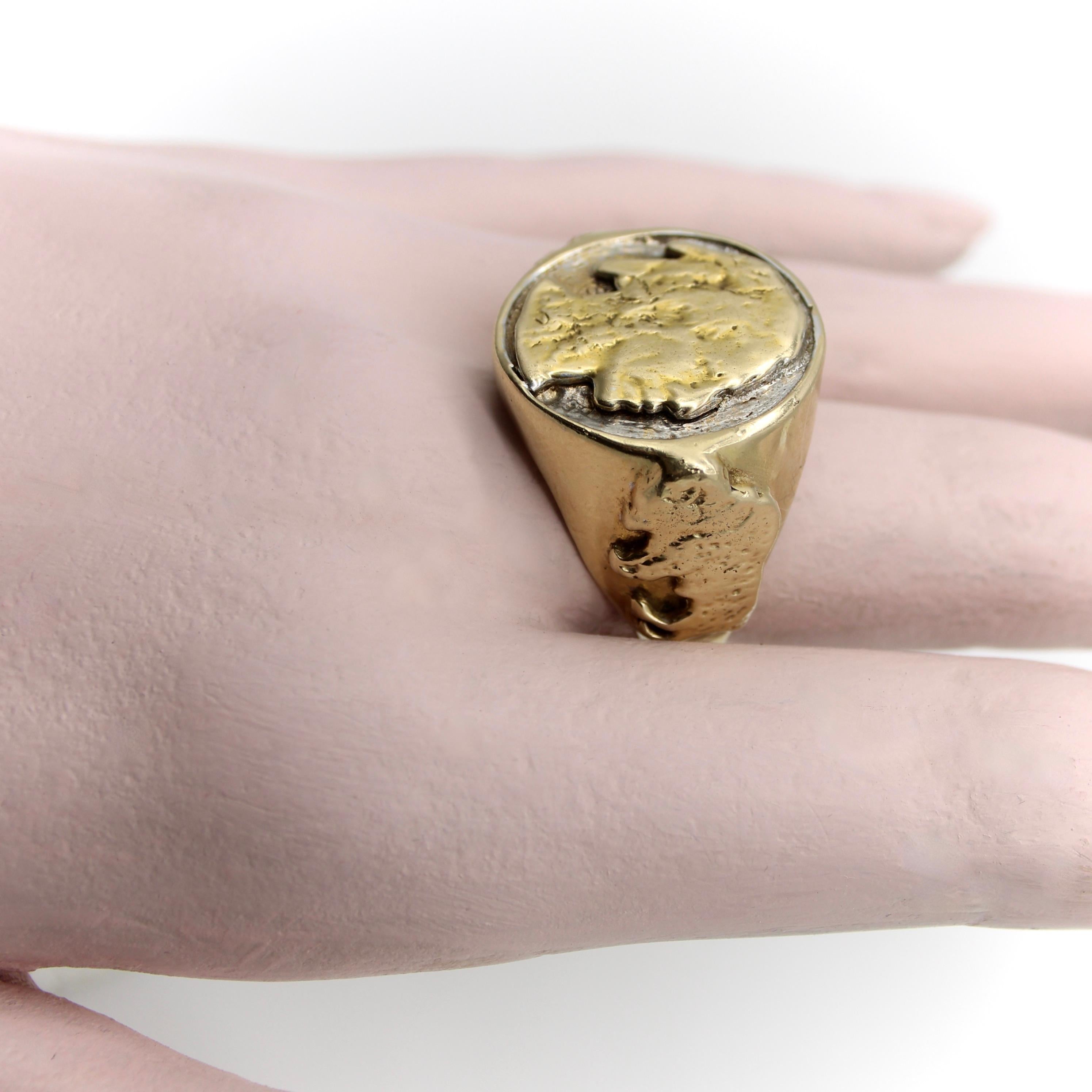 Vintage 14K Gold American Indian Portrait Buffalo Nickel Ring For Sale 2