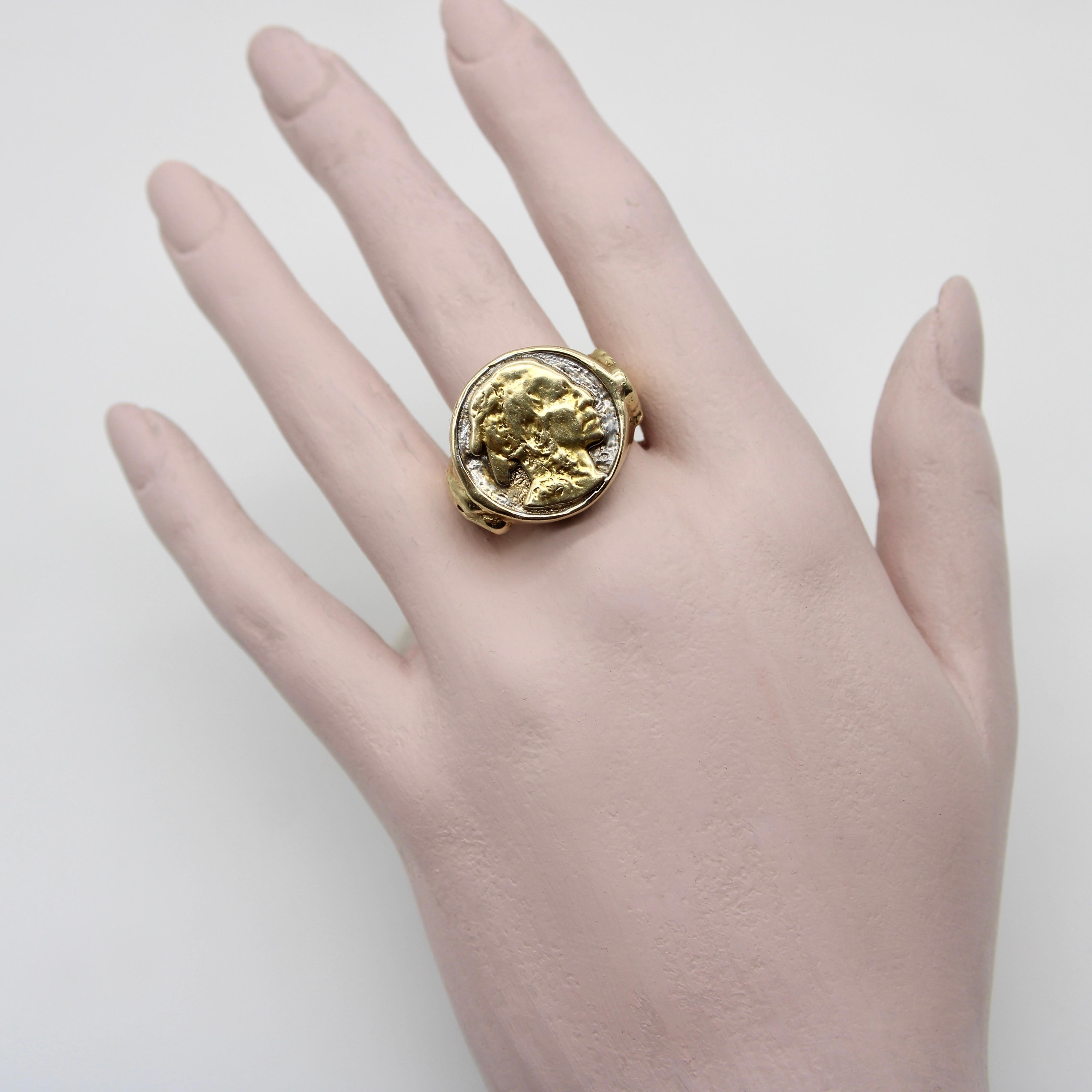 Vintage 14K Gold American Indian Portrait Buffalo Nickel Ring For Sale 3