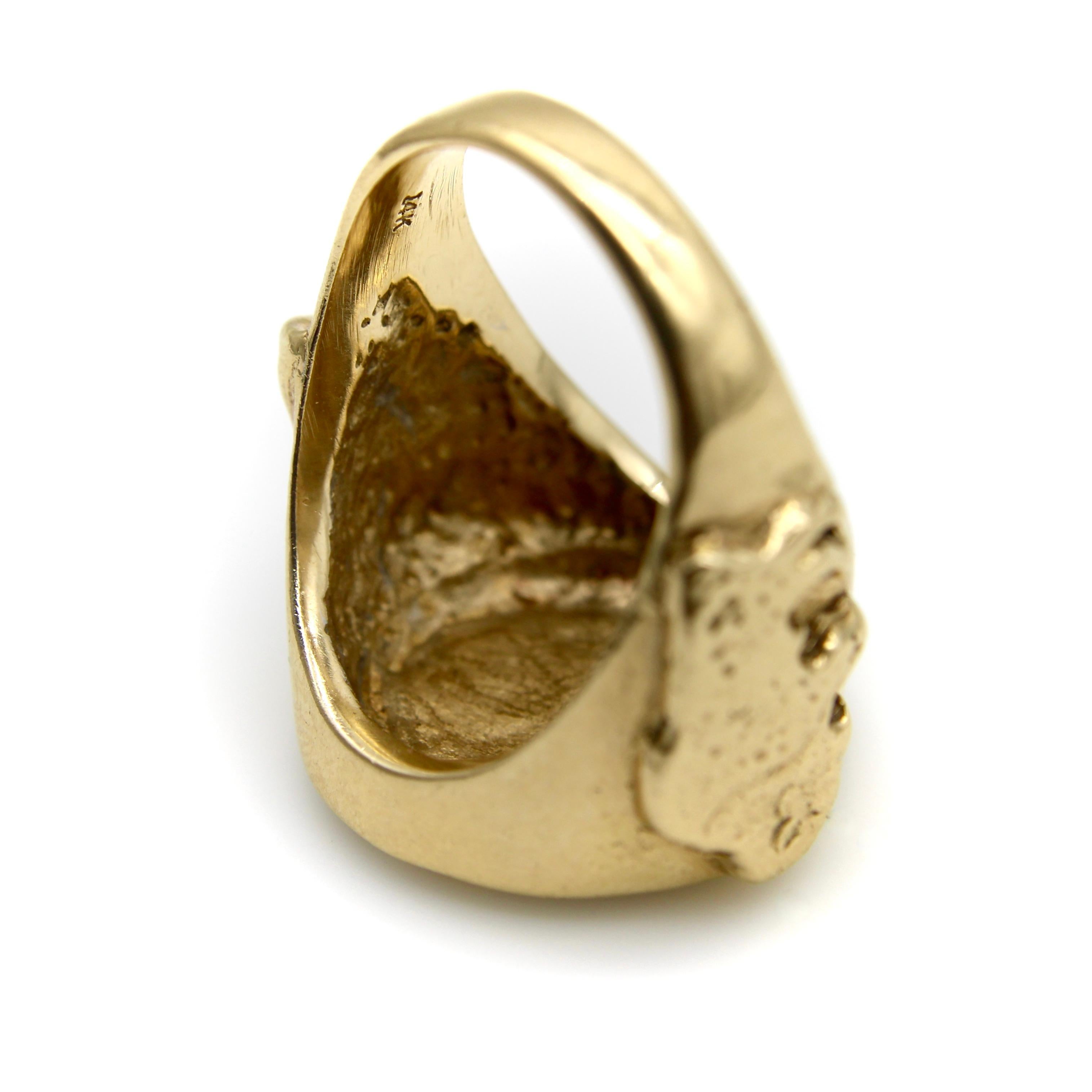 Vintage 14K Gold American Indian Portrait Buffalo Nickel Ring In Good Condition For Sale In Venice, CA