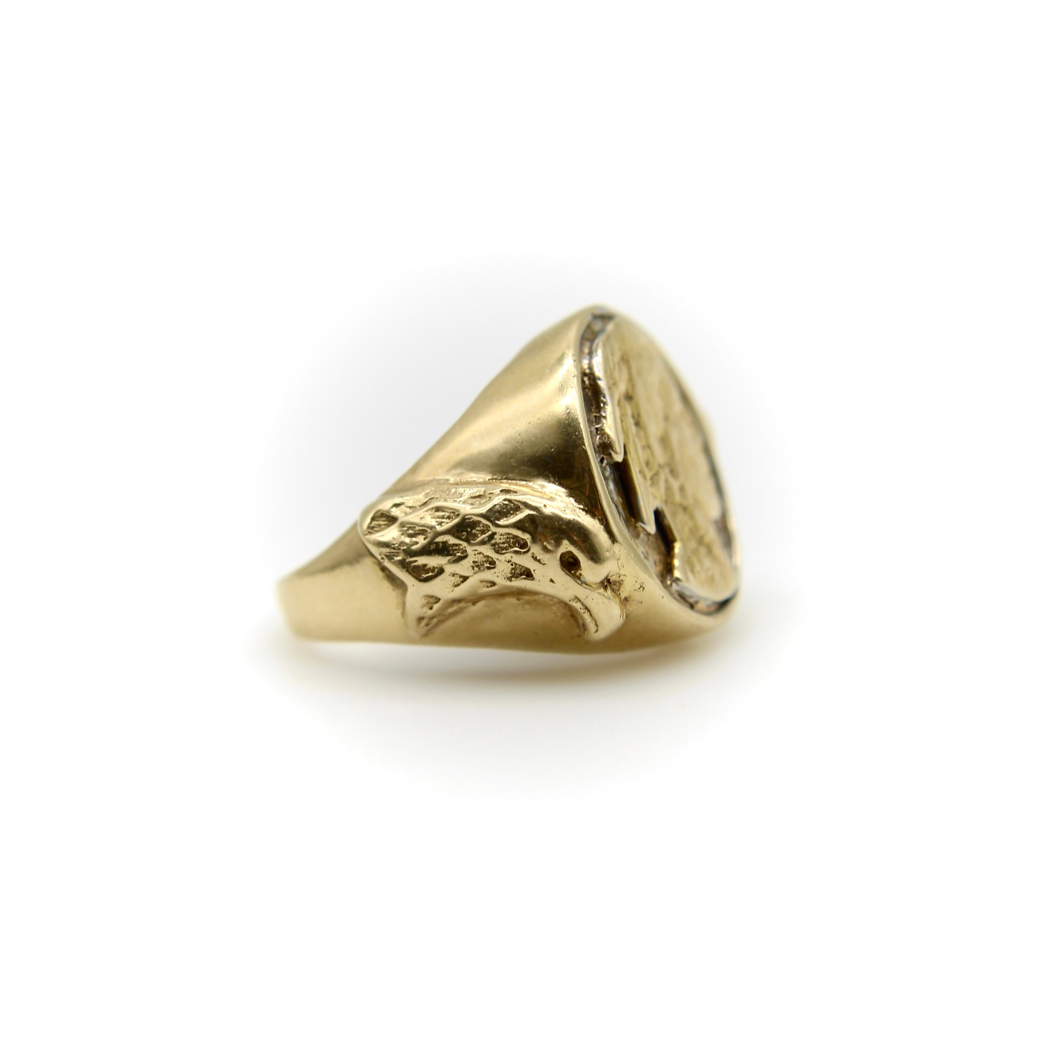 Women's or Men's Vintage 14K Gold American Indian Portrait Buffalo Nickel Ring For Sale