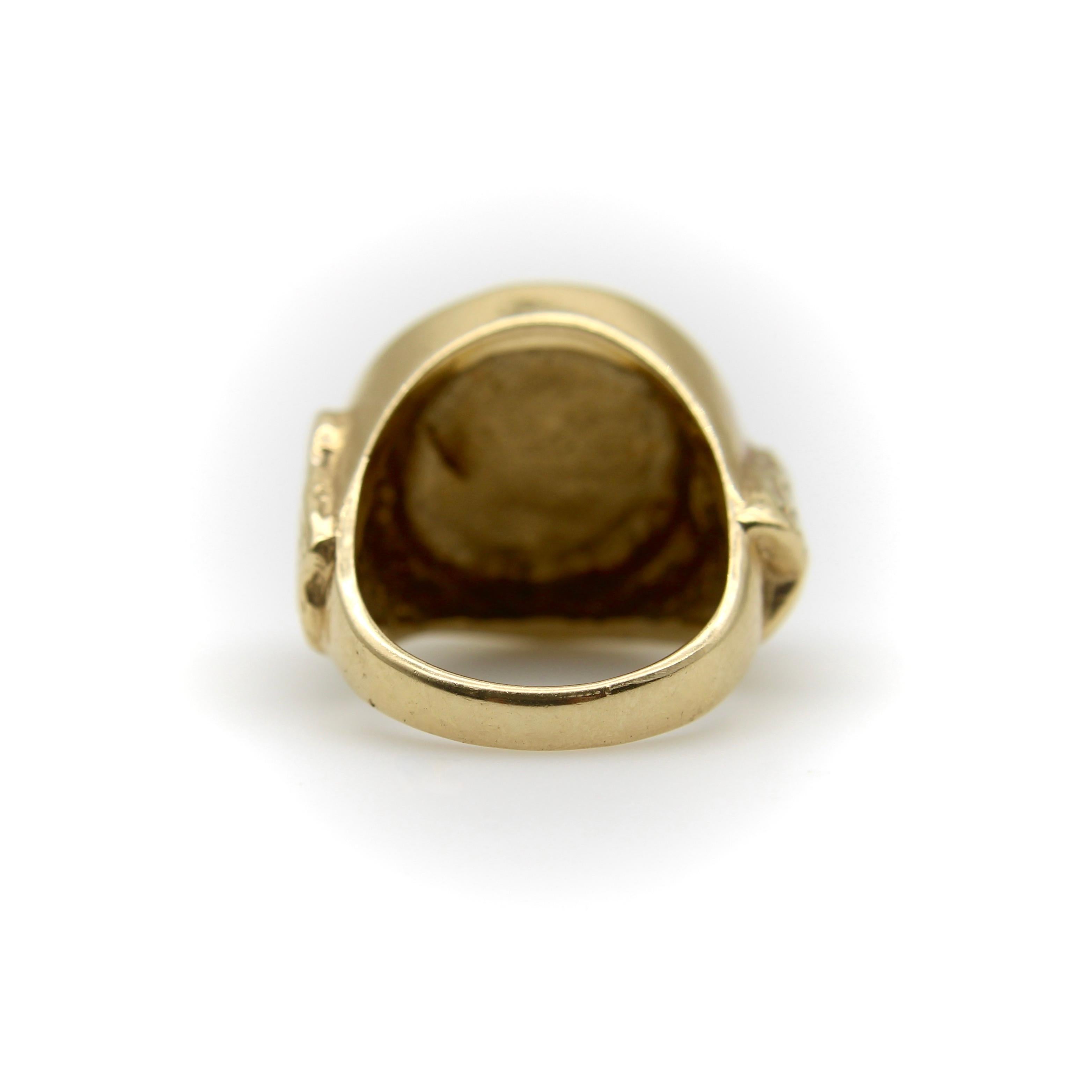 Vintage 14K Gold American Indian Portrait Buffalo Nickel Ring For Sale 1
