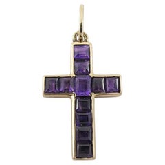 Vintage 14k Gold Amethyst Cross Pendant Charm