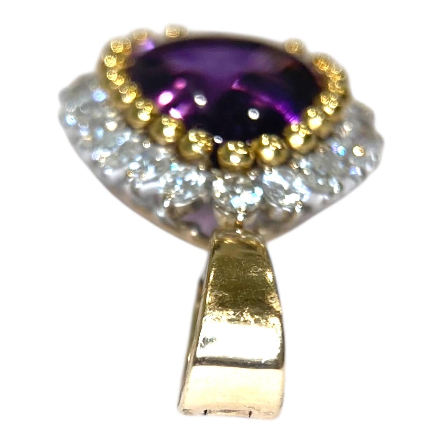 Vintage 14K Gold Amethyst & Diamant-Anhänger Enhancer (Cabochon) im Angebot