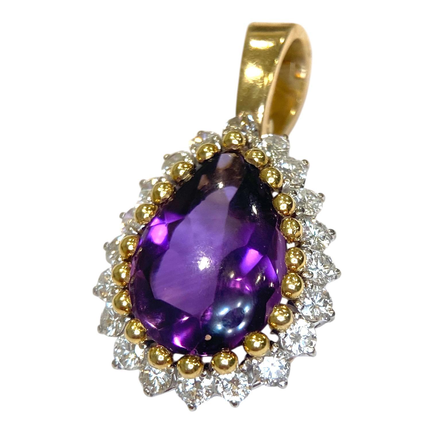 Vintage 14K Gold Amethyst & Diamant-Anhänger Enhancer Damen im Angebot