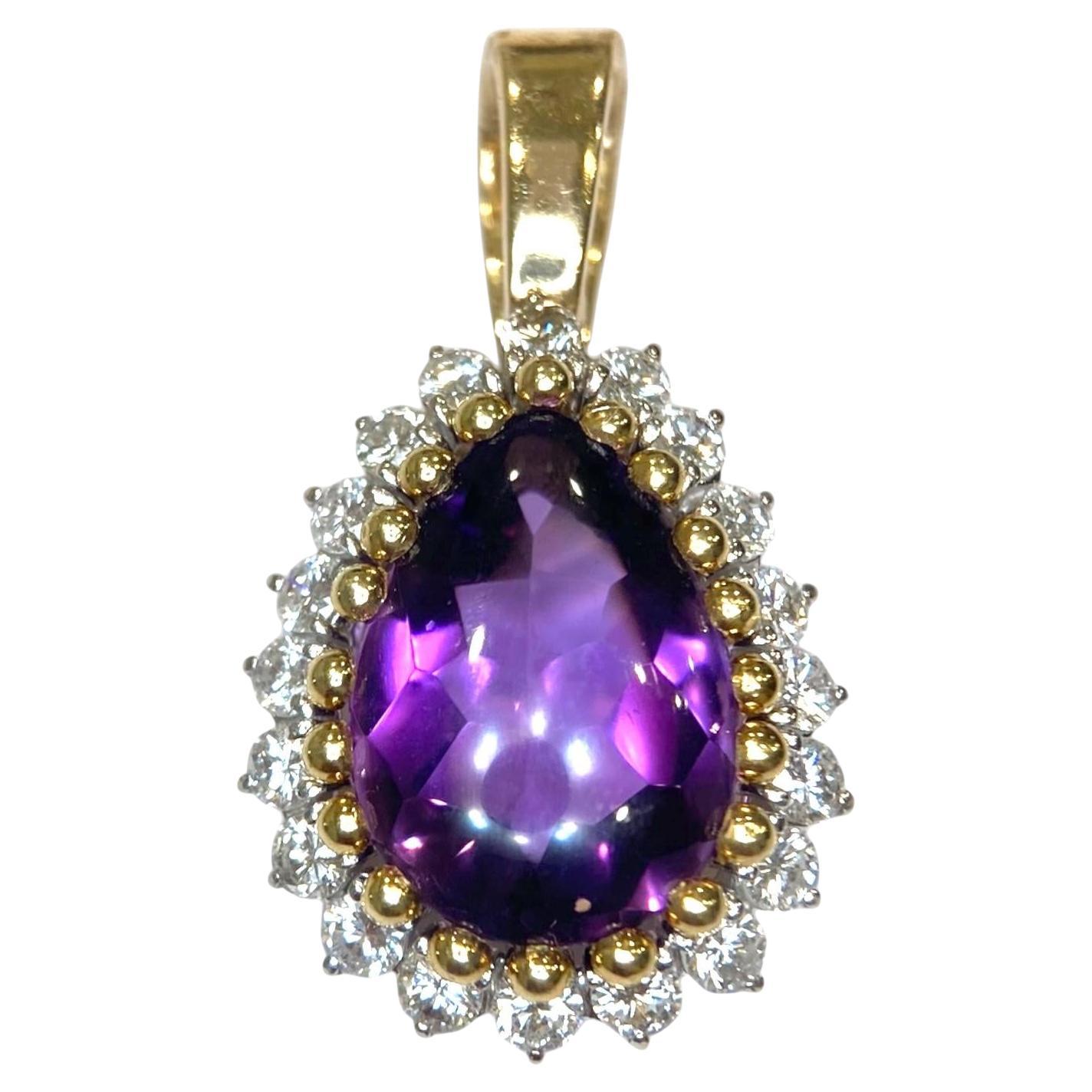 Vintage 14K Gold Amethyst & Diamant-Anhänger Enhancer im Angebot
