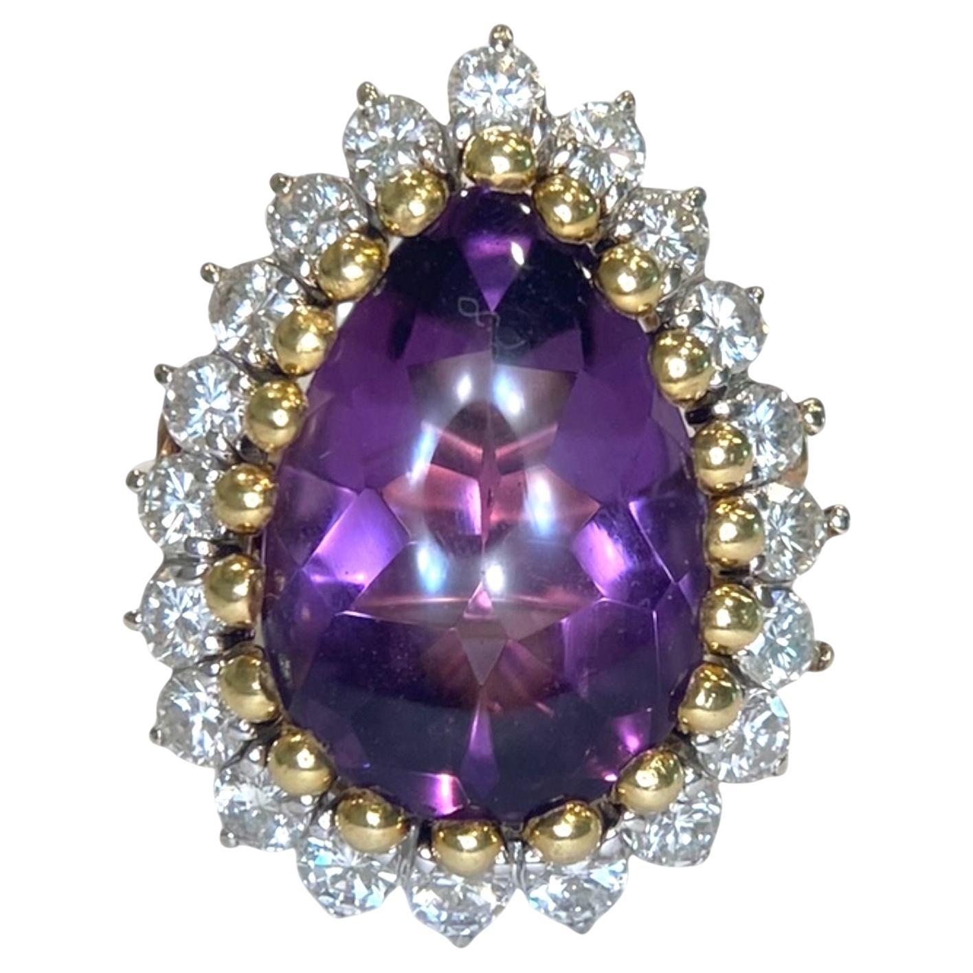 Bague vintage en or 14K avec améthyste et diamant