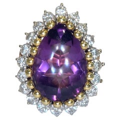 Bague vintage en or 14K avec améthyste et diamant