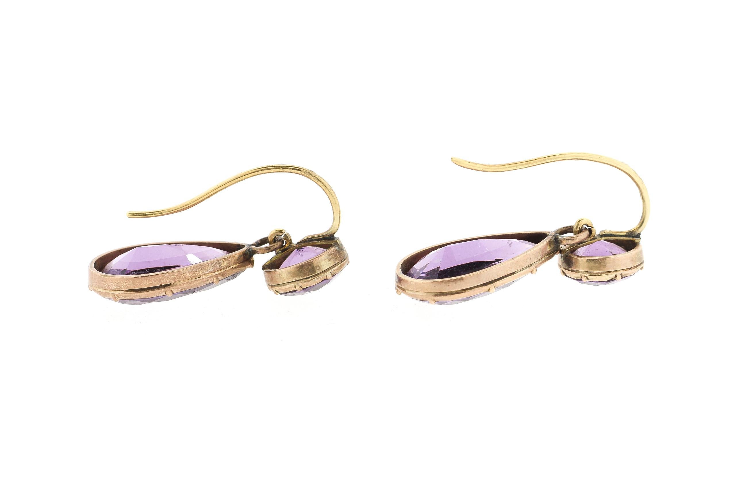 14 Karat Gold Amethyst-Tropfen-Ohrringe (Moderne)