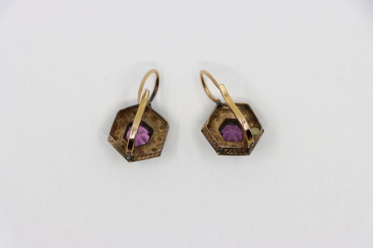 Vintage 14K Gold Amethyst Pearl Earring For Sale 1