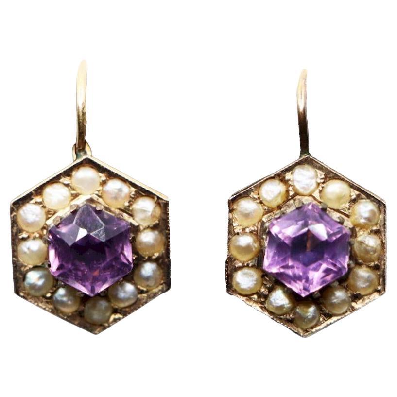 Vintage 14K Gold Amethyst Pearl Earring
