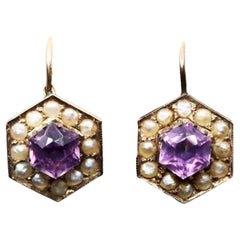 Vintage 14K Gold Amethyst Pearl Earring