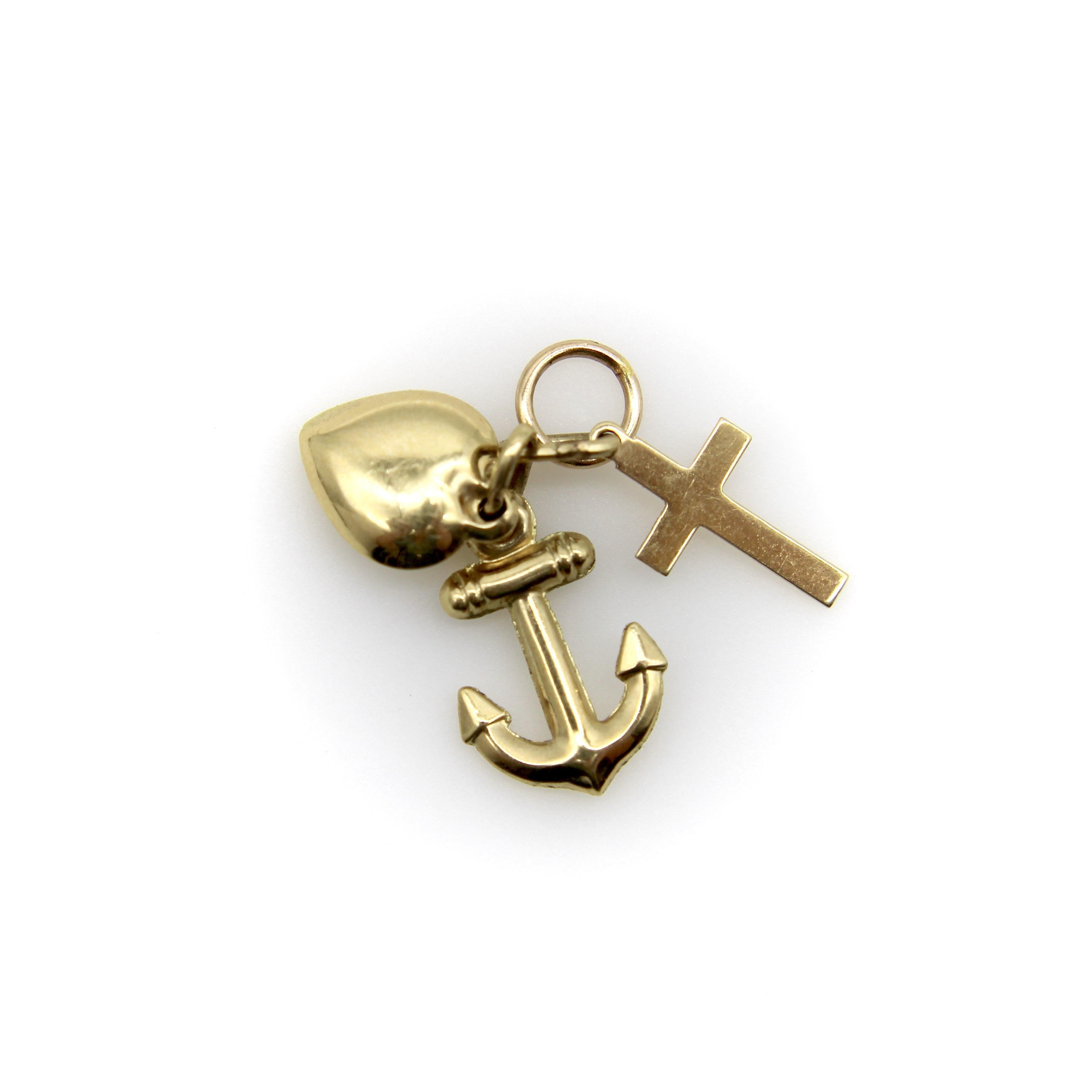 Colgante vintage de oro de 14 quilates con ancla, corazón y cruz Love Hope, Faith (pequeño) Moderno