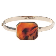 Vintage 14K Gold and Agate Fixed Bracelet by Bertel Wilhelm Nordström Made 1958