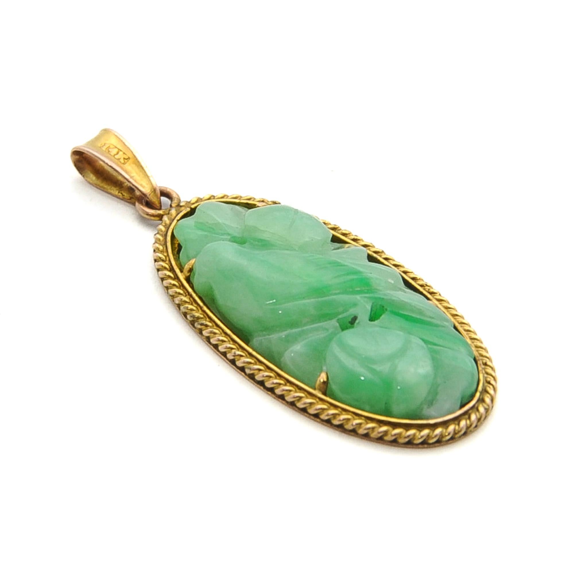 14k gold jade pendant