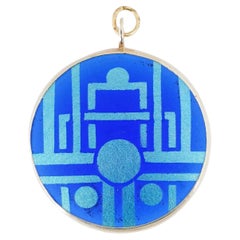 Vintage 14K Gold und Blauglas-Anhänger