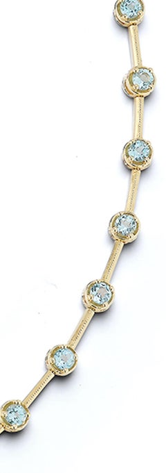 Vintage 14k Gold and Blue Topaz Bezel Set Station Necklace Chain