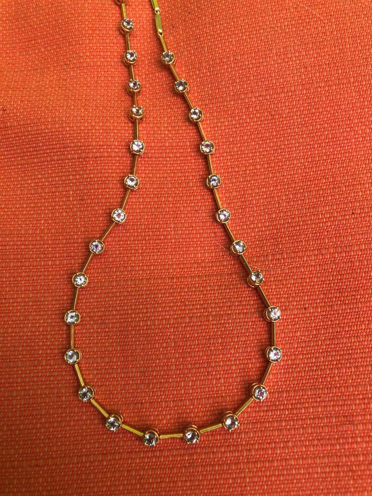 Vintage 14k Gold and Blue Topaz Bezel Set Station Necklace Chain For