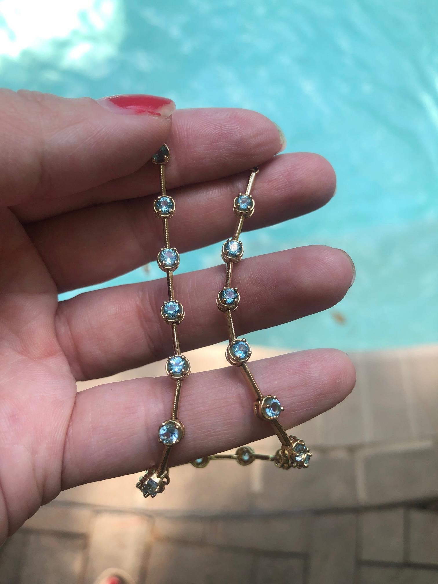 Women's or Men's Vintage 14k Gold and Blue Topaz Bezel Set Station Necklace Chain For Sale