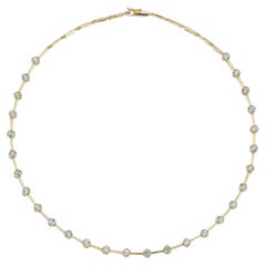 Vintage 14k Gold and Blue Topaz Bezel Set Station Necklace Chain