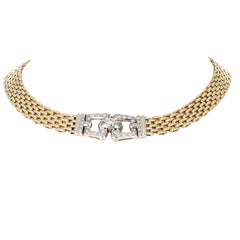 Vintage 14K Gold and Diamond Buckle Link Necklace