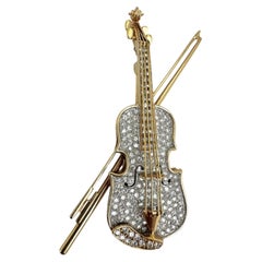 Broche violon vintage en or 14K et diamants